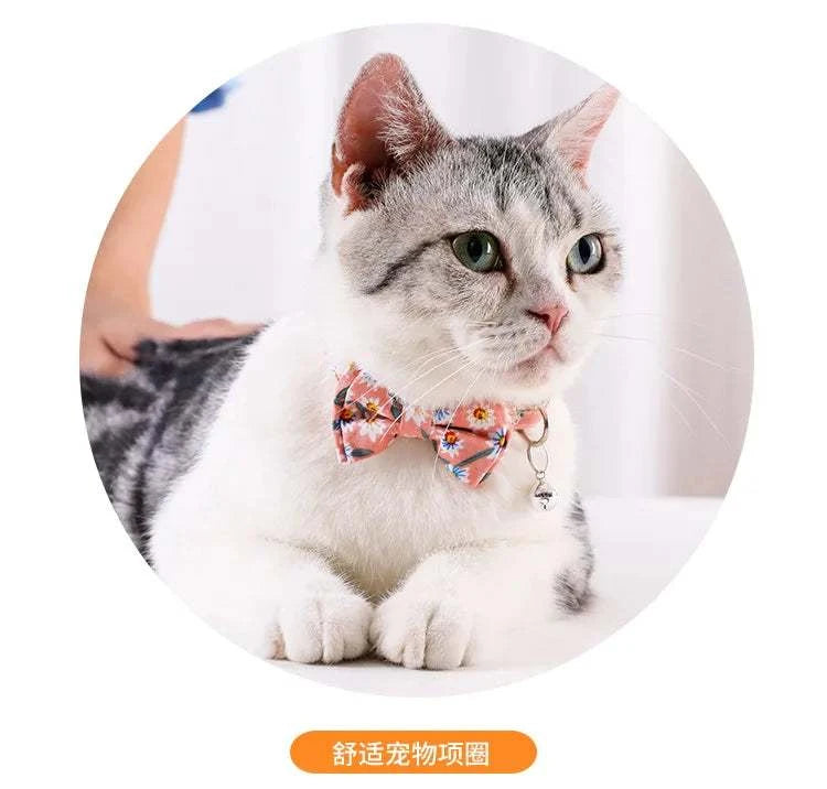Cat Collar Breakaway with Cute Bow Tie and Bell Adjustable & Removable Plaid Dog Collar for Cats Kitty Kitten Small Medium Dogs