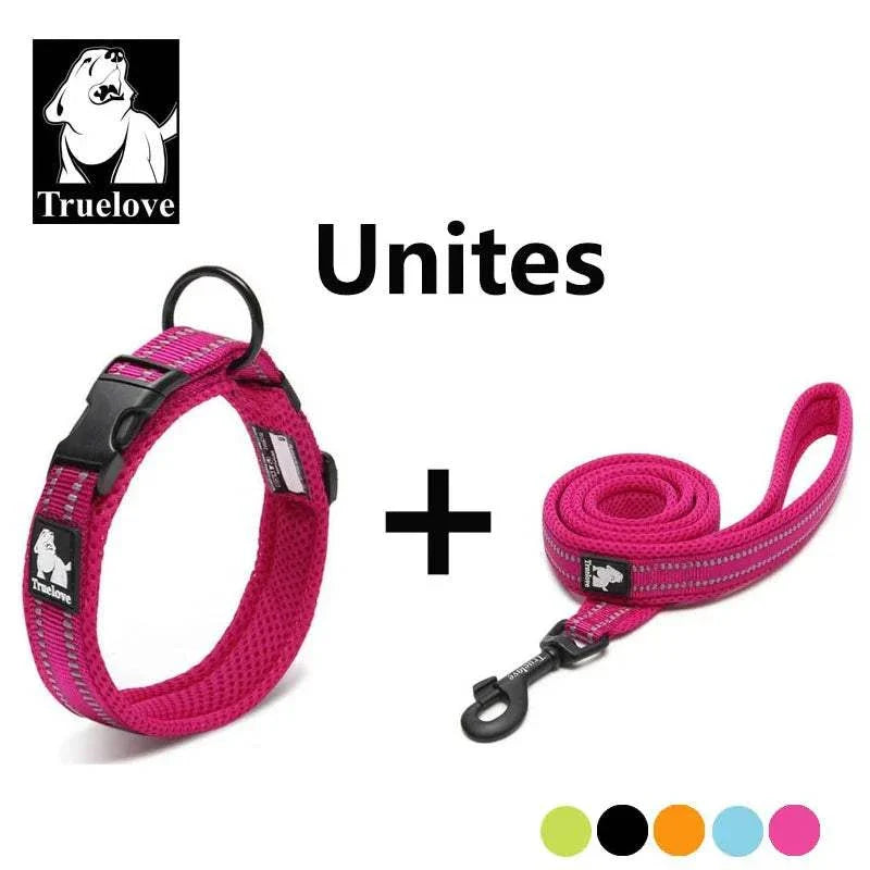 Truelove padded nylon reflective dog collar and leash set for training and walking