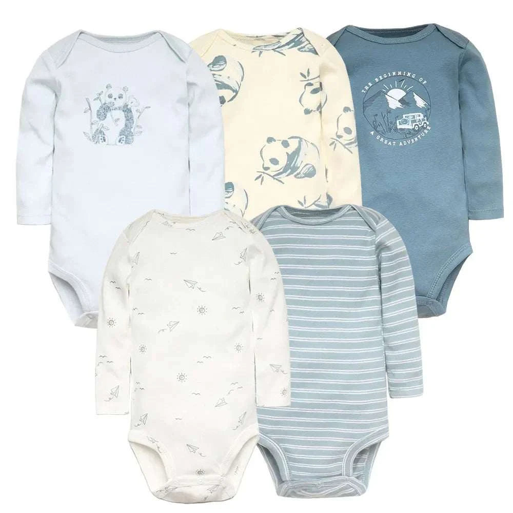 5-piece Baby Bodysuit Set 100% cotton newborn and toddler jumpsuits with cute cartoon patterns