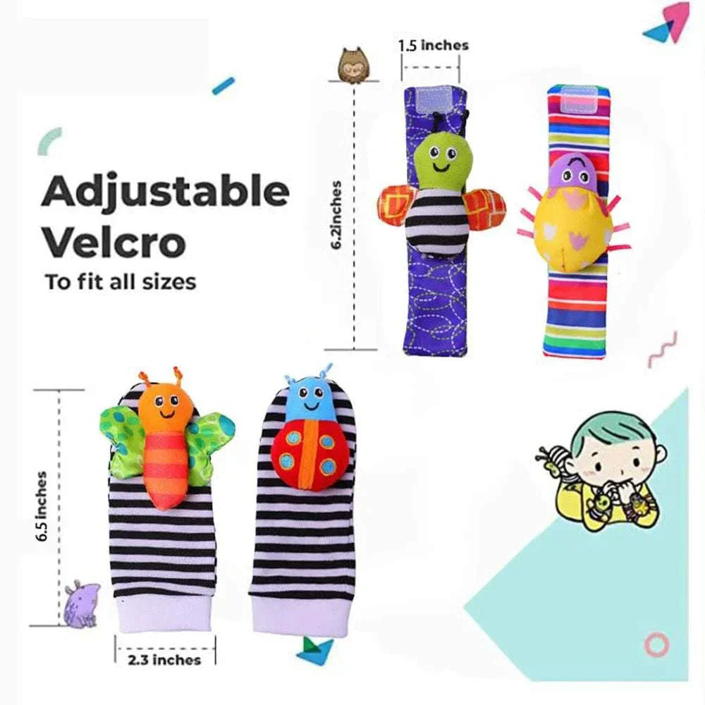 Set of 4 baby wrist rattle socks with cute animal plush toys for infants 0-24 months
