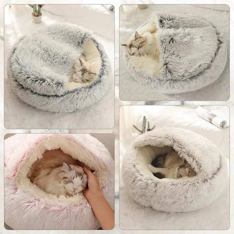 Soft Plush Pet Bed with Cover Round Cat Bed Pet Mattress Warm Cat Dog Sleeping Nest Cave for Small Dogs kitten