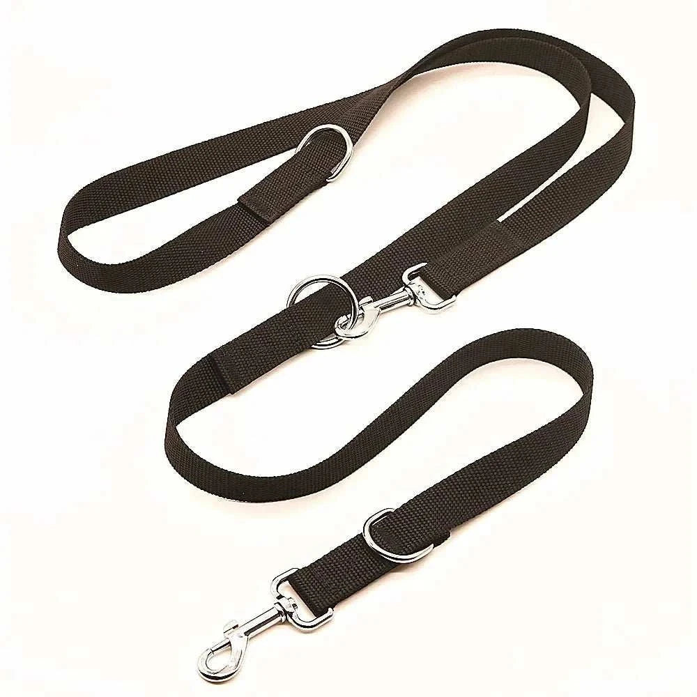 Adjustable black outdoor dog leash with double snap hooks and 2.5m length for dog training and walking