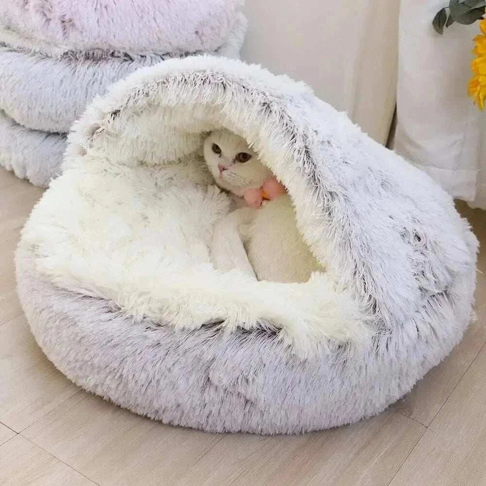Soft plush round cat bed cozy warm winter nest for cats and small dogs