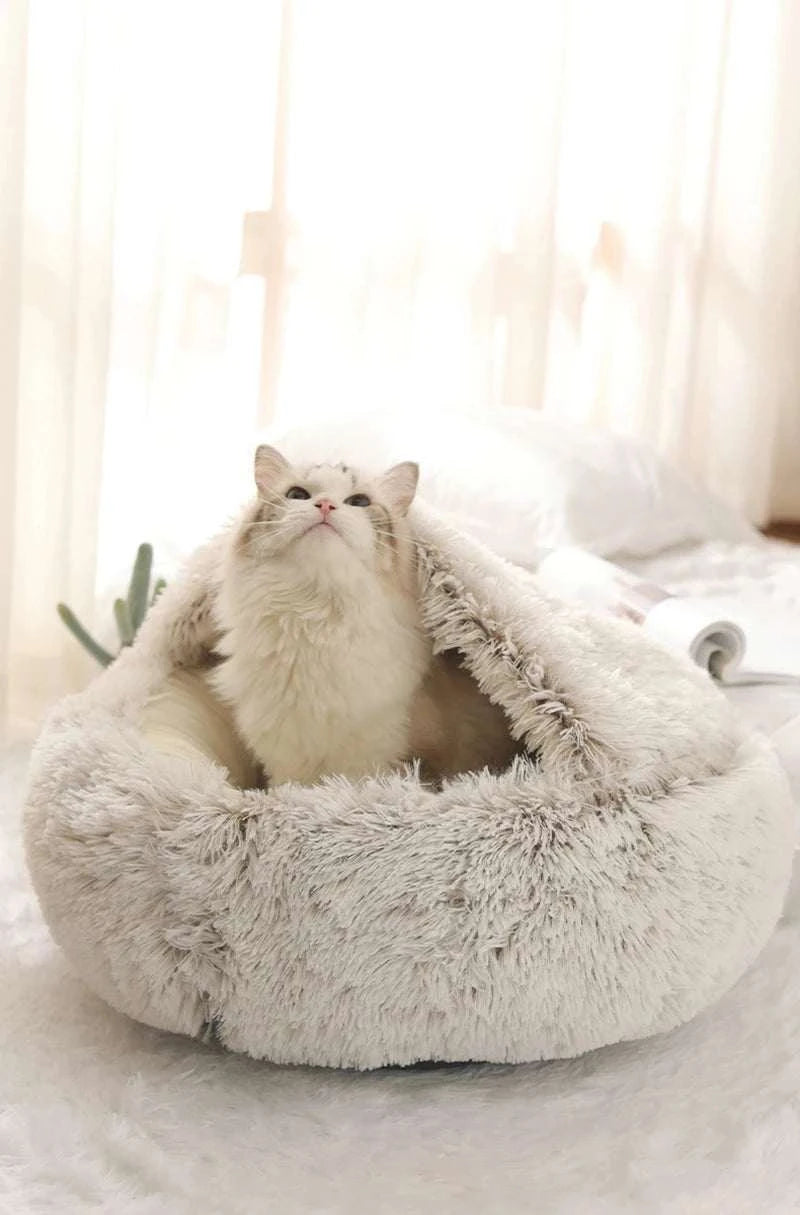 Soft Plush Pet Bed with Cover Round Cat Bed Pet Mattress Warm Cat Dog Sleeping Nest Cave for Small Dogs kitten