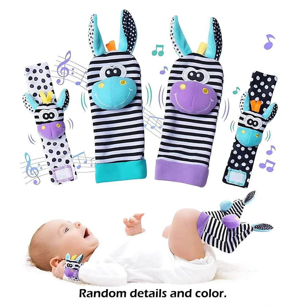 4pcs baby wrist rattle socks with cute stuffed animals for infants 0-24 months