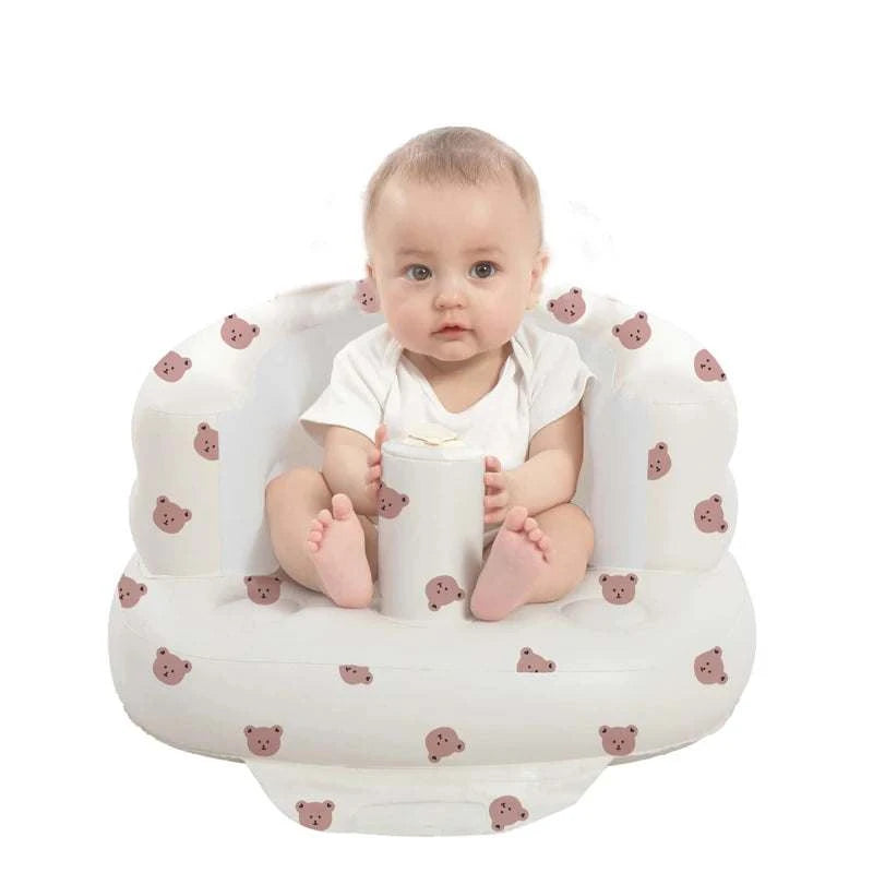 Inflatable baby seat with built-in air pump and cartoon design for babies aged 3 to 36 months