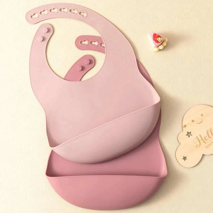 2PCS toddler silicone breastplate baby bibs waterproof solid color infant feeding burp cloths