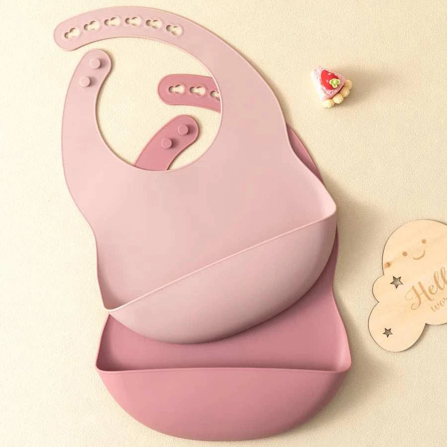 2PCS toddler silicone breastplate baby bibs waterproof solid color infant feeding burp cloths