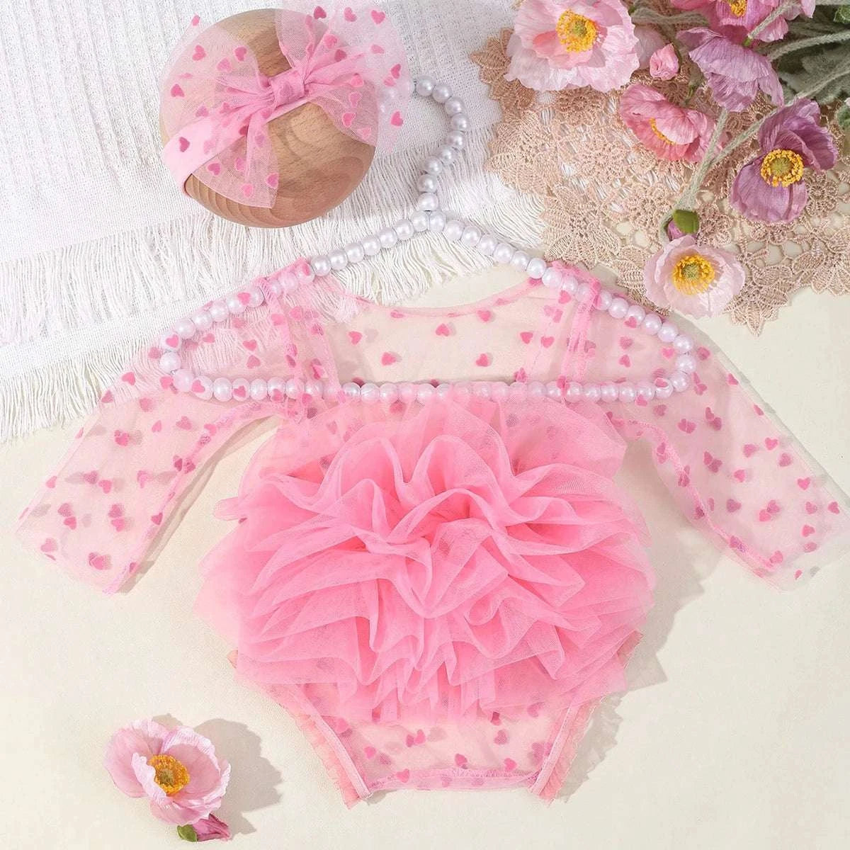 Ylstee Circular Polka Dot Newborn Photography Romper with Bow Headband Baby Girl Photoshoot Outfits 1 Month Infant Picture Props