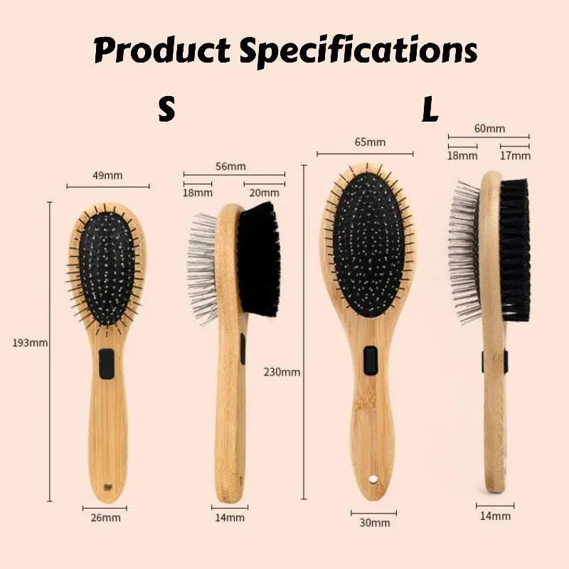 Dual-Sided Boar Bristle Pet Brush: Massage & Deshedding Grooming Tool for Dogs & Cats, Gentle Cleaning and Shine Enhancer