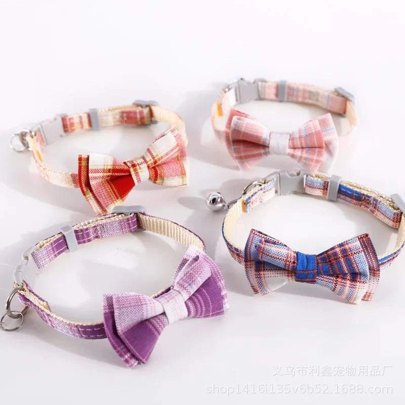 Cat Collar Breakaway with Cute Bow Tie and Bell  Adjustable &amp; Removable Plaid Dog Collar for Cats Kitty Kitten Small Medium Dogs
