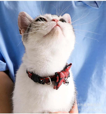 Cat Collar Breakaway with Cute Bow Tie and Bell  Adjustable &amp; Removable Plaid Dog Collar for Cats Kitty Kitten Small Medium Dogs