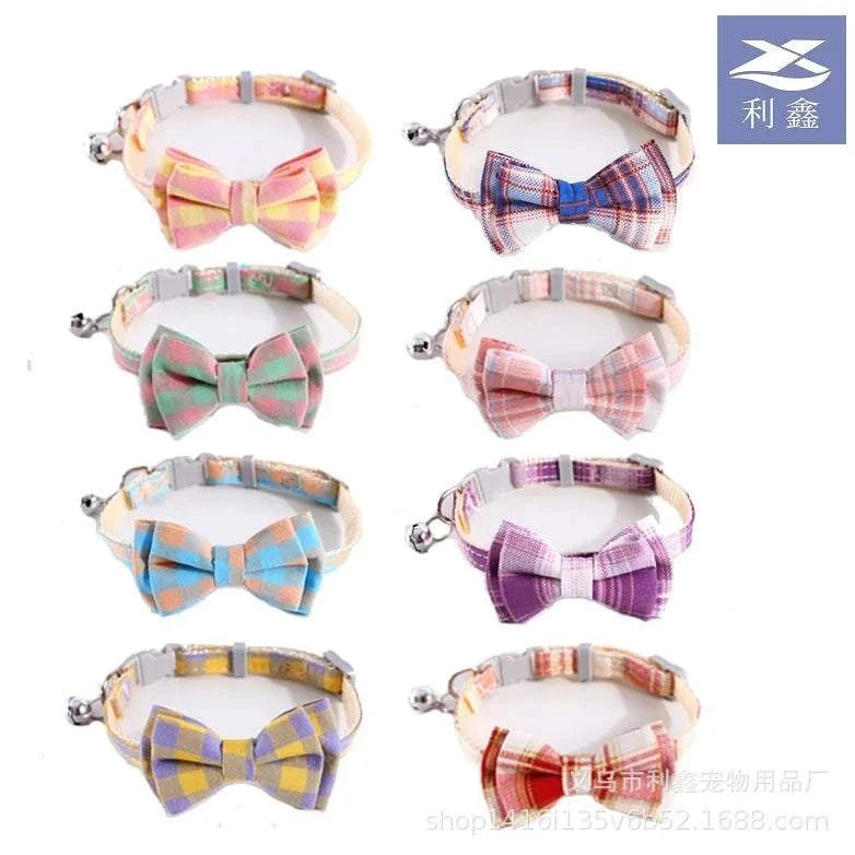 Cat Collar Breakaway with Cute Bow Tie and Bell  Adjustable &amp; Removable Plaid Dog Collar for Cats Kitty Kitten Small Medium Dogs