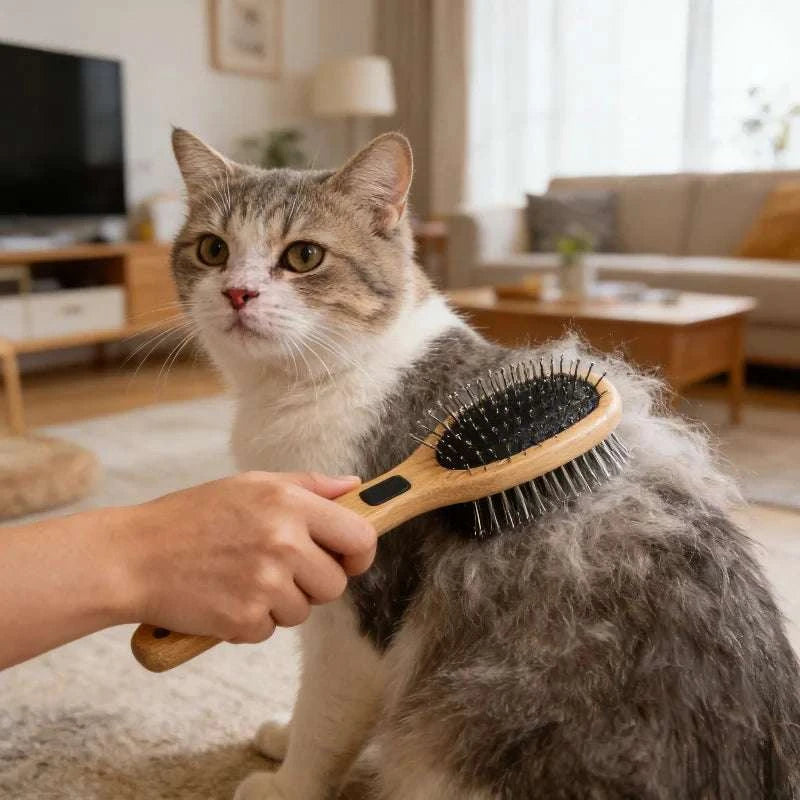 Dual-Sided Boar Bristle Pet Brush: Massage &amp; Deshedding Grooming Tool for Dogs &amp; Cats, Gentle Cleaning and Shine Enhancer