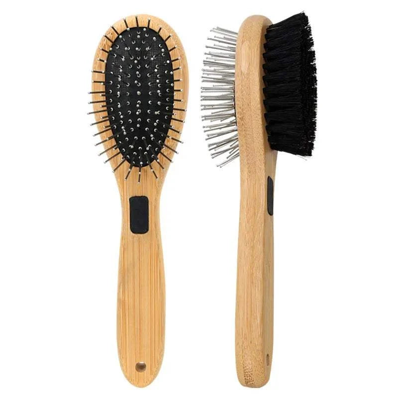Dual-Sided Boar Bristle Pet Brush: Massage &amp; Deshedding Grooming Tool for Dogs &amp; Cats, Gentle Cleaning and Shine Enhancer