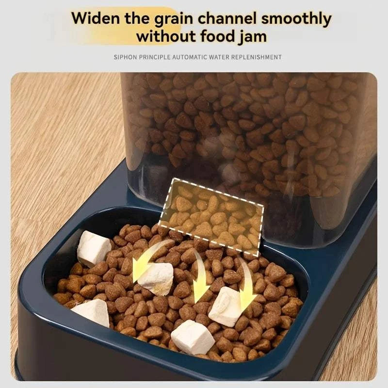 Automatic Cat and Dog Feeder with Drinker - Pet Food Bowl and Drinker Set,Smart Portion Control for Cat and Dog,Without Battery