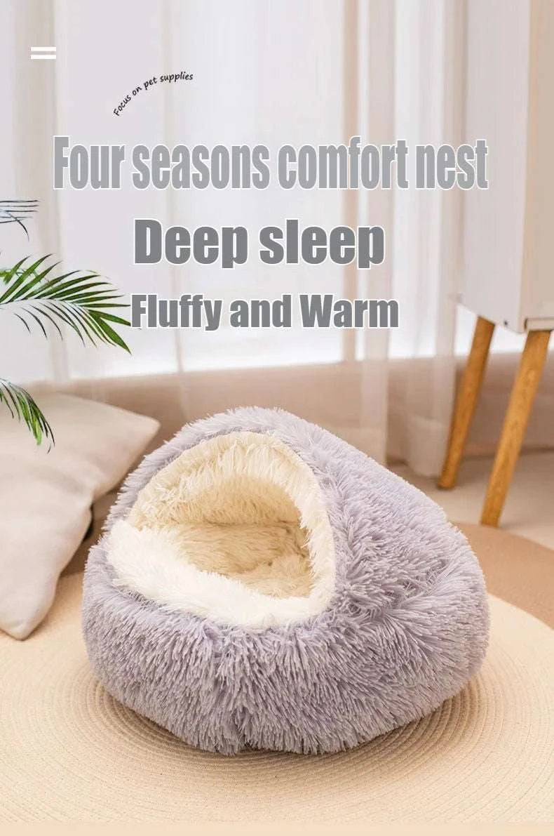 2 in 1 Soft Plush Pet Bed 50CM with Cover Round Cat Bed Pet Puppy Mattress Warm Cat Dog Sleeping Nest Cave for Small Dogs Mats