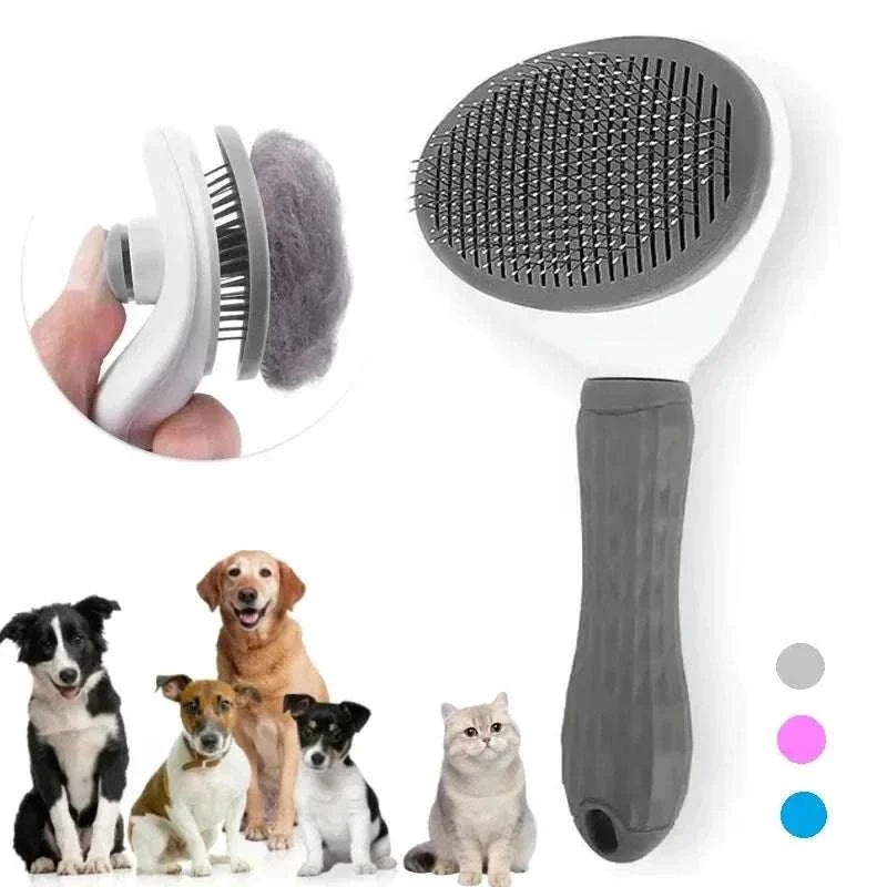 Pet Hair Removal Brush with stainless steel needles for grooming dogs and cats, self-cleaning design