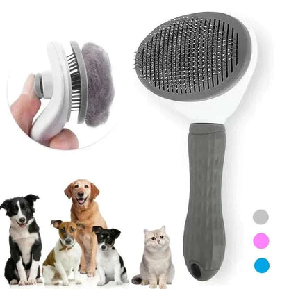 Pet Hair Removal Brush with stainless steel needles for grooming dogs and cats, self-cleaning design