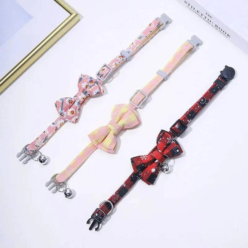 Cat Collar Breakaway with Cute Bow Tie and Bell  Adjustable &amp; Removable Plaid Dog Collar for Cats Kitty Kitten Small Medium Dogs