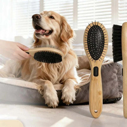 Dual-Sided Boar Bristle Pet Brush for gentle dog and cat grooming, massage, and deshedding