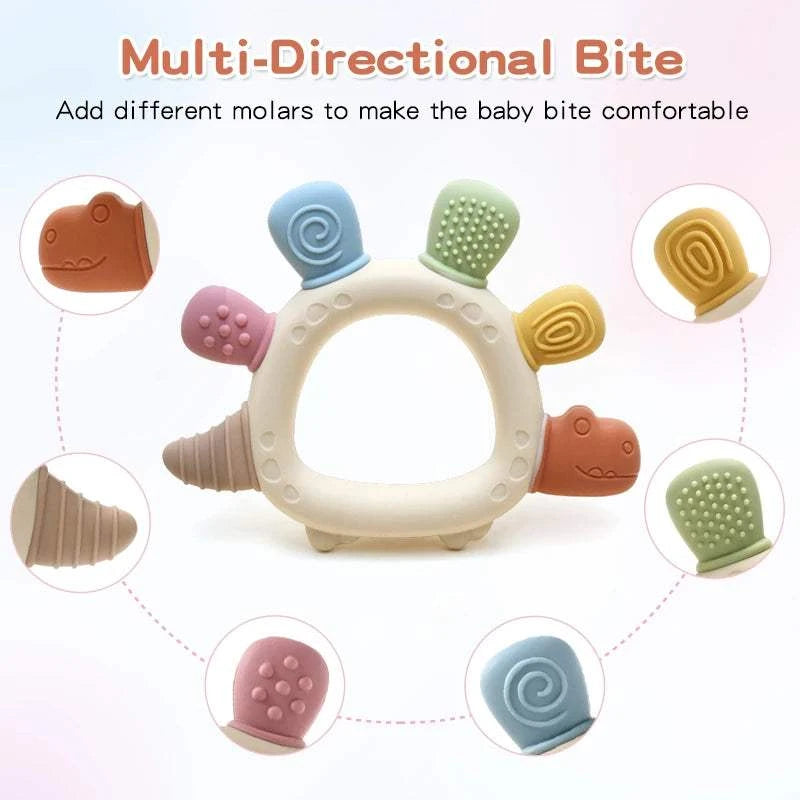 Baby Dinosaur Silicone Teething Toys BPA Free Easy to Grip Infant Care Teether Chewing Toy for Newborn Gift Babies Accessory