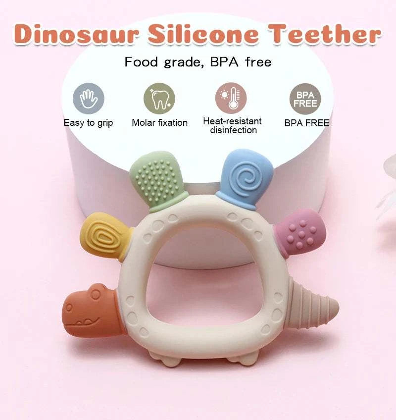 Baby Dinosaur Silicone Teething Toys BPA Free Easy to Grip Infant Care Teether Chewing Toy for Newborn Gift Babies Accessory