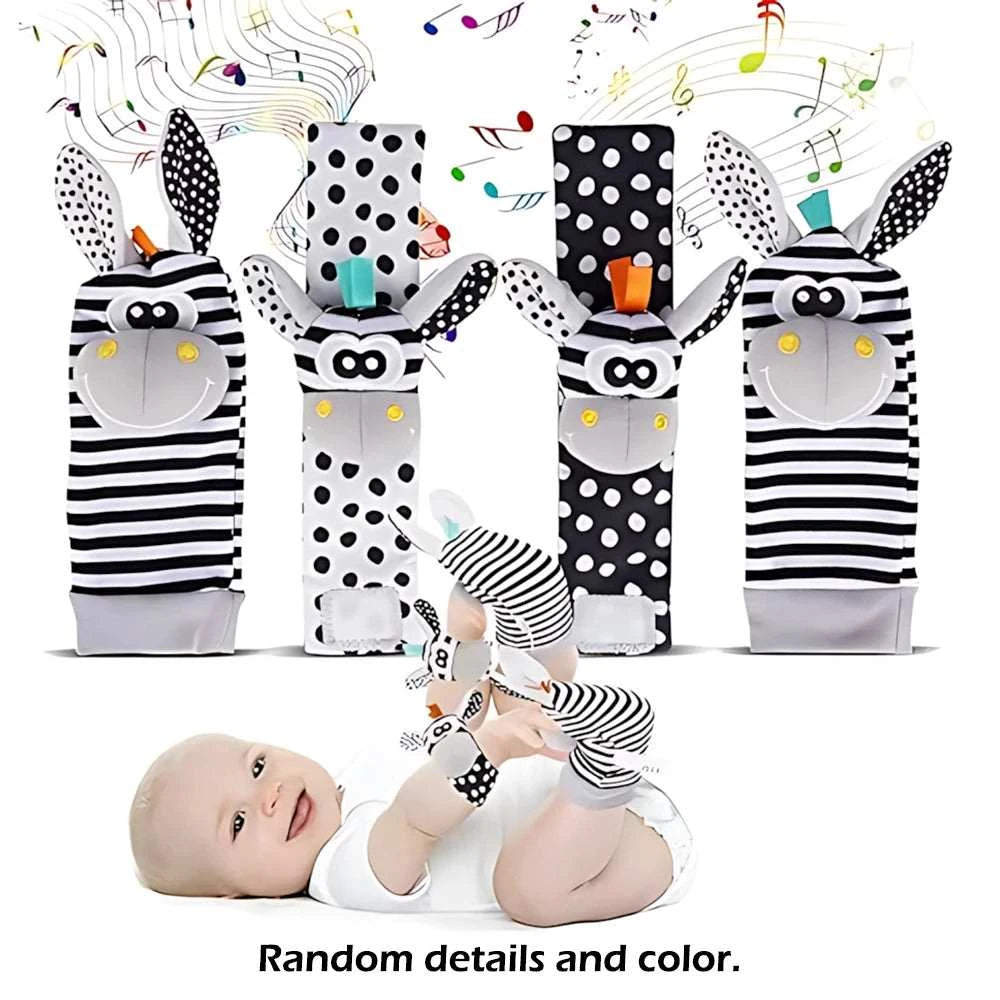 4pcs Baby Rattle Toys Cute Stuffed Animals Wrist Rattle Foot Finder Socks 0~24 Months for Infant Boy Girl Newborn Gift