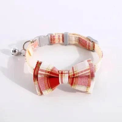 Cat Collar Breakaway with Cute Bow Tie and Bell  Adjustable &amp; Removable Plaid Dog Collar for Cats Kitty Kitten Small Medium Dogs