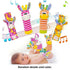 Set of 4 baby wrist rattle socks with cute stuffed animal designs for infants 0-24 months