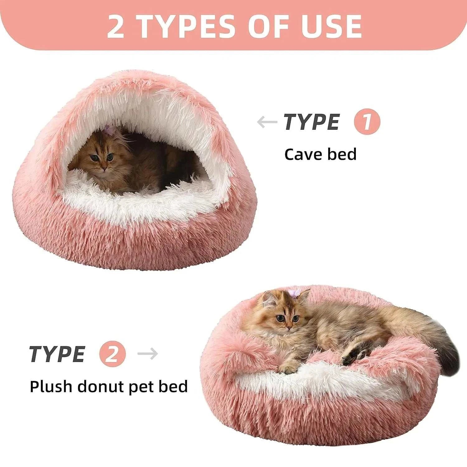 2 in 1 Soft Plush Pet Bed 50CM with Cover Round Cat Bed Pet Puppy Mattress Warm Cat Dog Sleeping Nest Cave for Small Dogs Mats