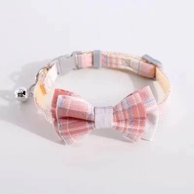 Cat Collar Breakaway with Cute Bow Tie and Bell  Adjustable &amp; Removable Plaid Dog Collar for Cats Kitty Kitten Small Medium Dogs