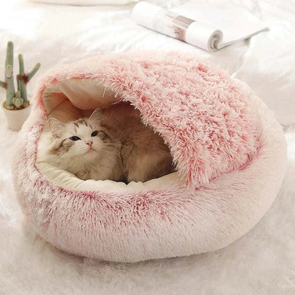 Soft plush round pet bed with cover for small cats and dogs