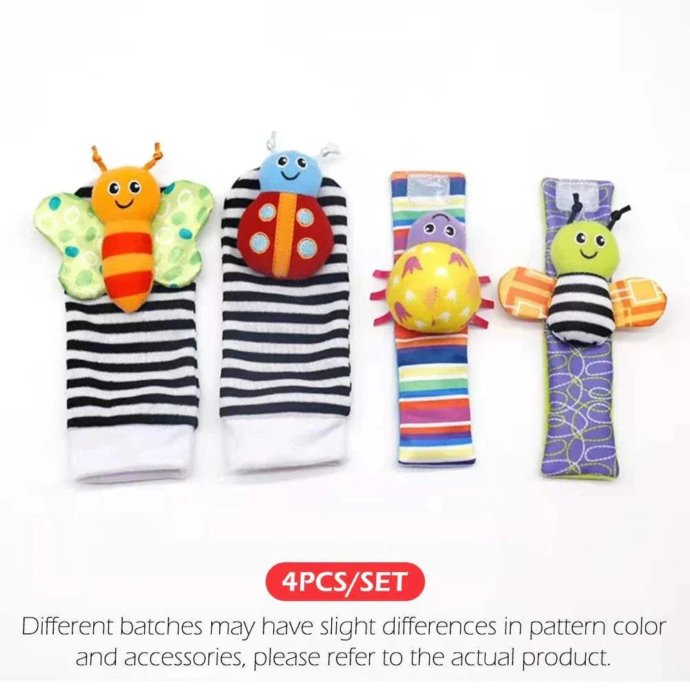 4pcs baby wrist rattle socks with cute stuffed animal designs for infants 0-24 months