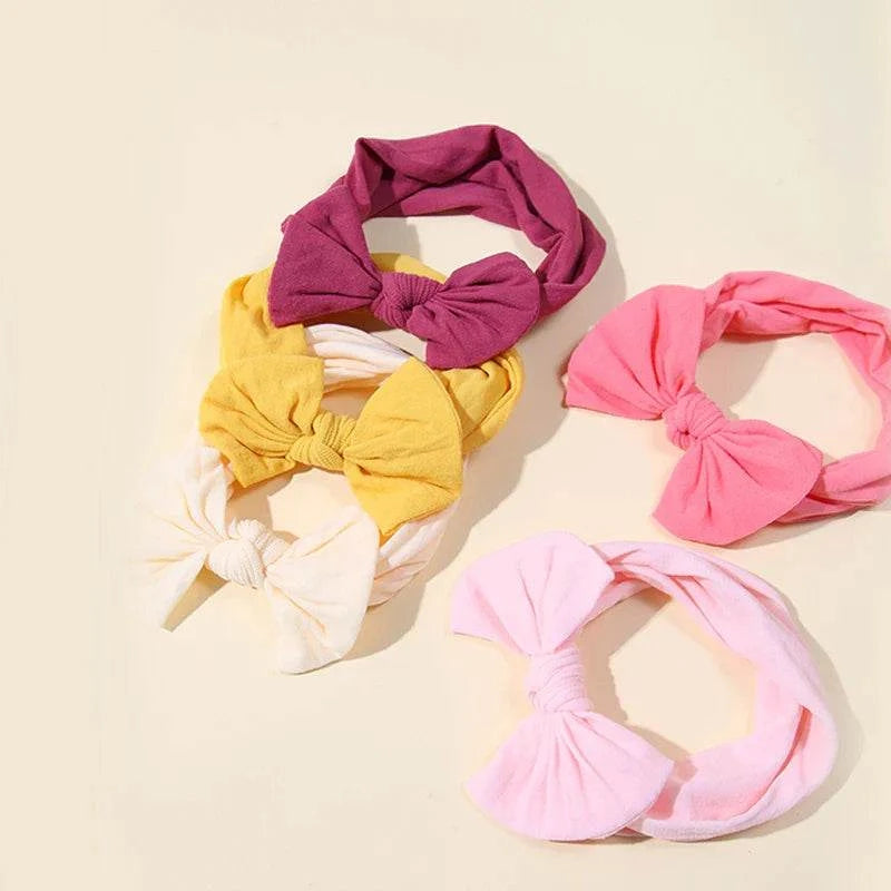 Set of 5 colorful nylon baby headbands with bows for newborn girls aged 3-36 months