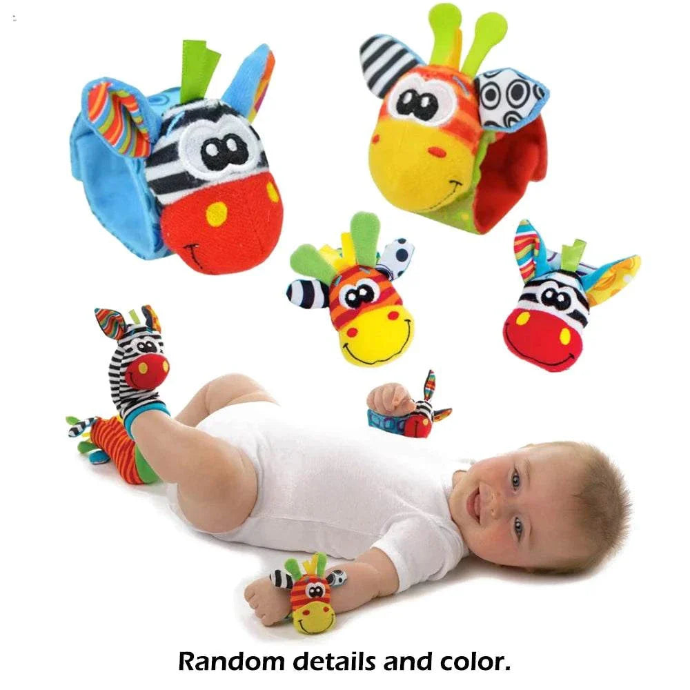 4pcs baby wrist rattle socks with cute stuffed animal designs for infants 0-24 months