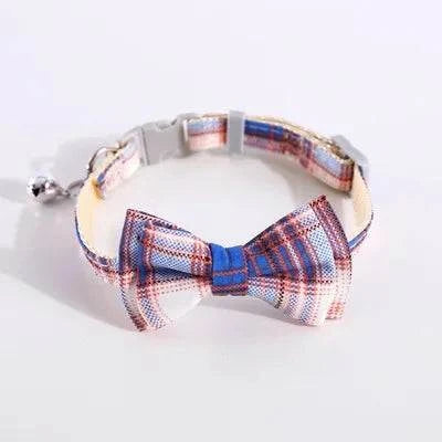 Cat Collar Breakaway with Cute Bow Tie and Bell  Adjustable &amp; Removable Plaid Dog Collar for Cats Kitty Kitten Small Medium Dogs