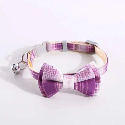 Cat Collar Breakaway with Cute Bow Tie and Bell  Adjustable &amp; Removable Plaid Dog Collar for Cats Kitty Kitten Small Medium Dogs