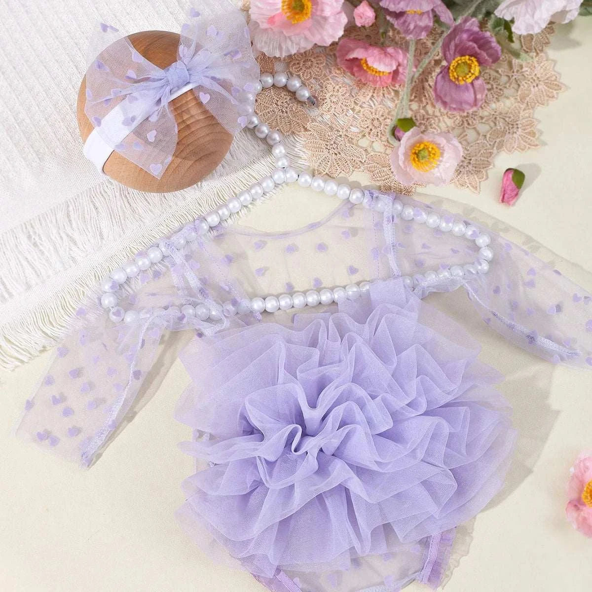 Ylstee Circular Polka Dot Newborn Photography Romper with Bow Headband Baby Girl Photoshoot Outfits 1 Month Infant Picture Props