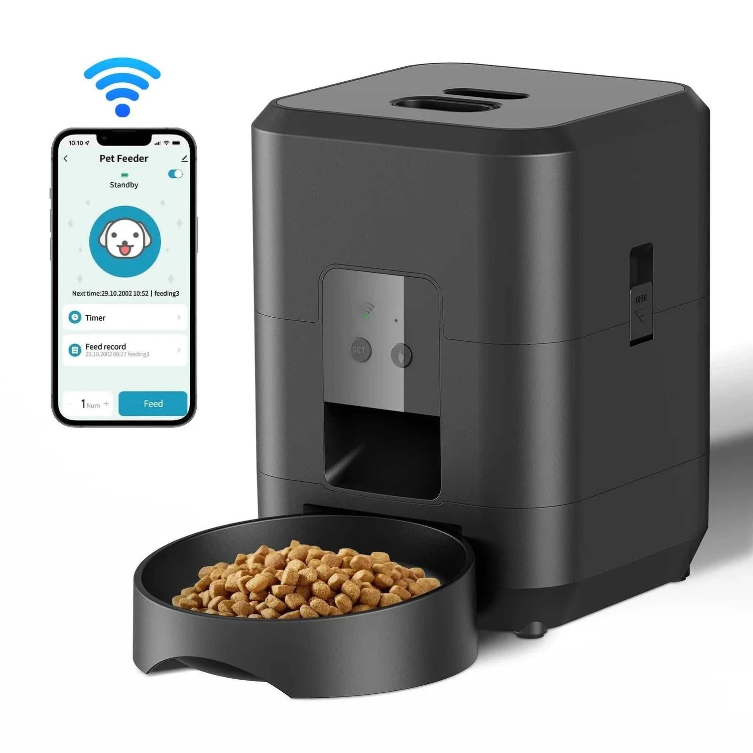 Smart Pet Feeder automatic cat and dog food dispenser with timed LCD display and plastic design