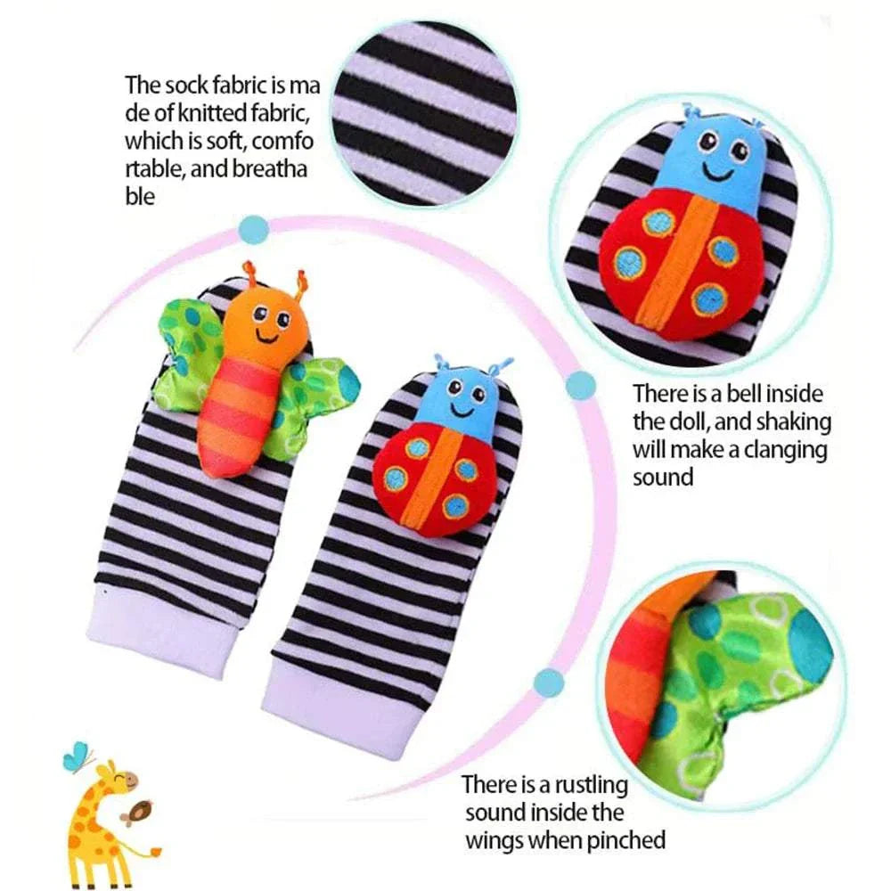 4pcs baby wrist rattle socks with cute stuffed animal designs for infants 0-24 months